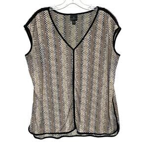 Worthington V Neck Sleeveless Blouse XL Tan Black Geometric Artsy Career Boho